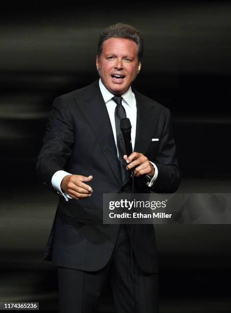 Singer Luis Miguel performs on the first night of his four-date limited engagement at The Colosseum at Caesars Palace on September 12, 2019 in Las...