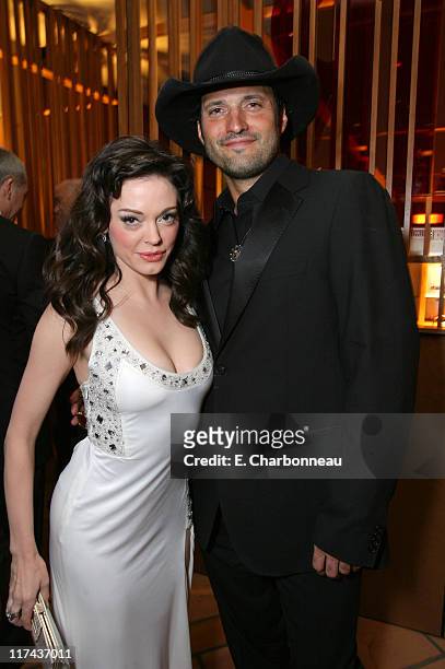 Rose McGowan and Robert Rodriguez during 2007 Vanity Fair Oscar Party Hosted by Graydon Carter - Inside at Mortons in West Hollywood, California,...