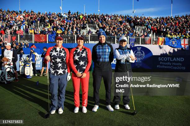 The opening matchup of Morgan Pressel , Marina Alex both of Team USA, Carlota Ciganda and Bronte Law both of Team Europe pose for a photo on the...