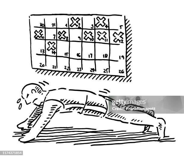 stockillustraties, clipart, cartoons en iconen met atleet push-up training schema plan tekening - oefeningen met lichaamsgewicht