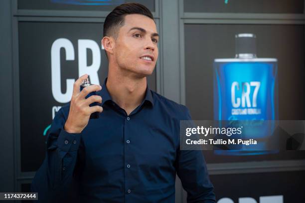 Cristiano Ronaldo celebrates the launch of new CR7 Play It Cool with friends and family on September 12, 2019 in Turin, Italy.