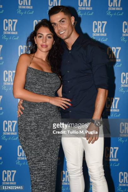 Cristiano Ronaldo and Georgina Rodriguez celebrate the launch of new CR7 Play It Cool with friends and family on September 12, 2019 in Turin, Italy.