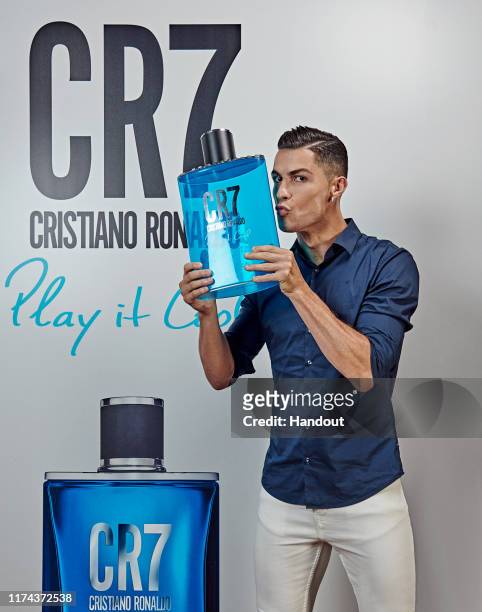 Cristiano Ronaldo celebrates the launch of new CR7 Play It Cool with friends and family on September 12, 2019 in Turin, Italy.