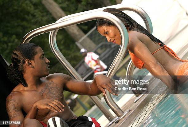 Lloyd and model Ashley Ragland during Behind the Scenes of Lloyd Video Shoot for "Hey Young Girl" at Mozley Park in Atlanta, Georgia, United States.