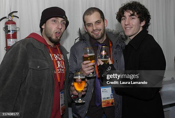 Brad Miska, Justin McClain and Arthur Spector during 2007 Sundance Film Festival - Stella Artois Patio - Day 2 at Stella Artois Patio in Park City,...