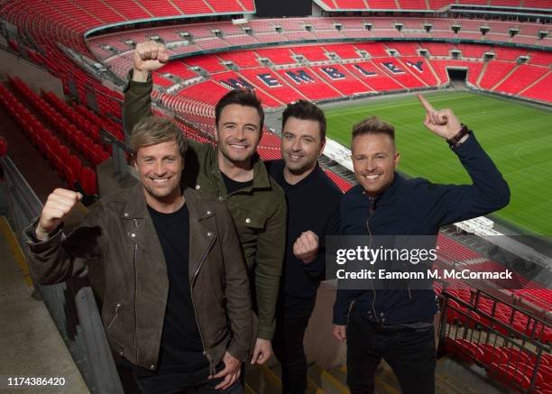 Kian Egan, Shane Filan, Mark Feehily and Nicky Byrne of Westlife announce first every show at Wembley Stadium on September 12, 2019 in London,...