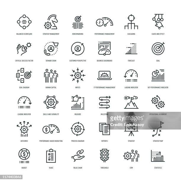 stockillustraties, clipart, cartoons en iconen met pictogram set voor strategie beheer - giganten van het internet