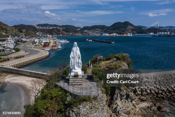 Statue of the Virgin Mary that was built in 1949 to commemorate the 400th anniversary of the first arrival of Spanish missionary Francis Xavier to...