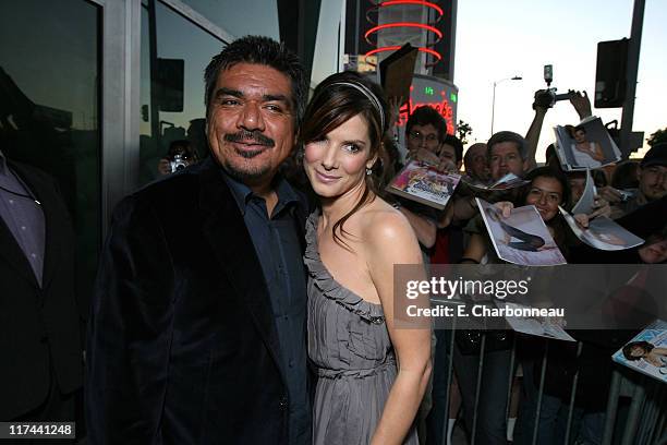 George Lopez and Sandra Bullock during Tri Star Pictures Presents the World Premiere of "Premonition" at Cinerama Dome in Hollywood, California,...