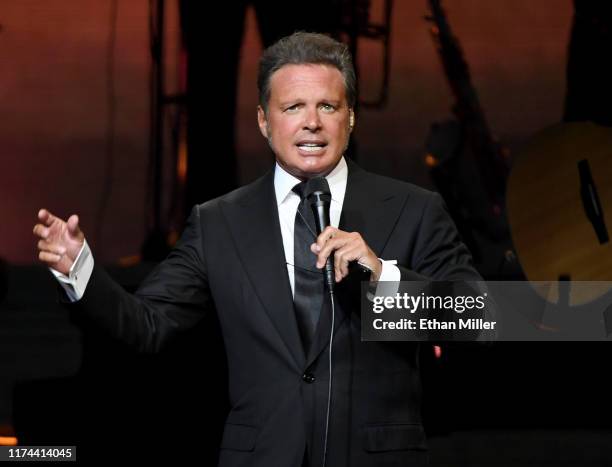 Singer Luis Miguel performs on the first night of his four-date limited engagement at The Colosseum at Caesars Palace on September 12, 2019 in Las...