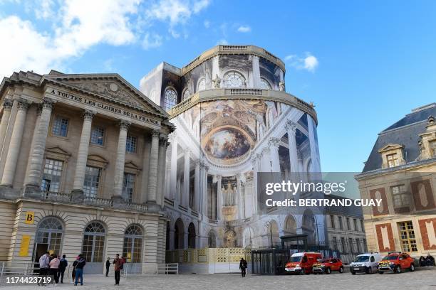 This photograph taken on October 4, 2019 shows the exterior of the Royal Opera of the Chateau de Versailles, west of Paris. On October 10 at the...