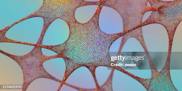 abstract multi-coloured connected cells made from spheres and rods - biology stock pictures, royalty-free photos & images