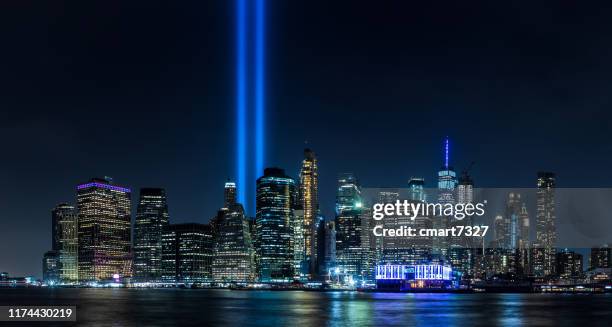 9/11 tribute in light - 9 11 memorial stock pictures, royalty-free photos & images