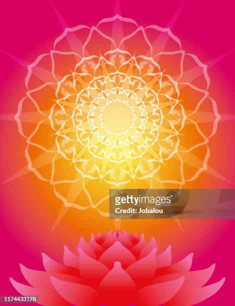 mandala blütenblatt strahlen und lotus blume - spiritualität stock-grafiken, -clipart, -cartoons und -symbole