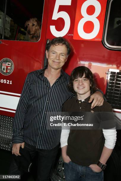 Rex, Bruce Greenwood and Josh Hutcherson during 20th Century Fox's "Adopt-a-Fire-House" Event in Celebration of the Release of "Firehouse Dog" at...