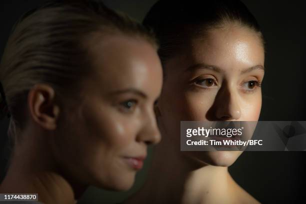 Model backstage ahead of the Gayeon Lee show during London Fashion Week September 2019 at Foyles on September 13, 2019 in London, England.