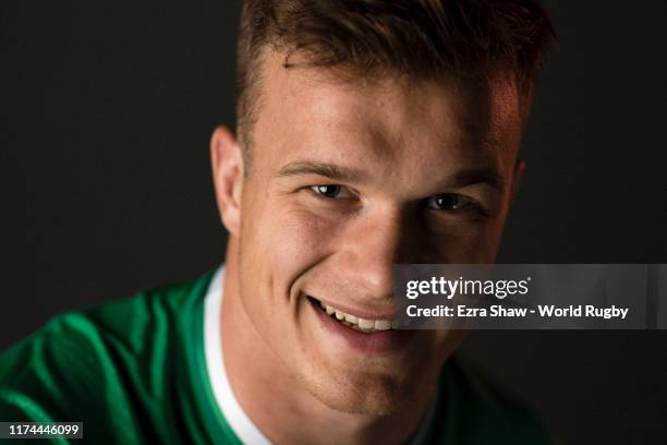 Josh van der Flier of Ireland poses for a portrait during the Ireland Rugby World Cup 2019 squad photo call on September 13, 2019 in Chiba, Japan.