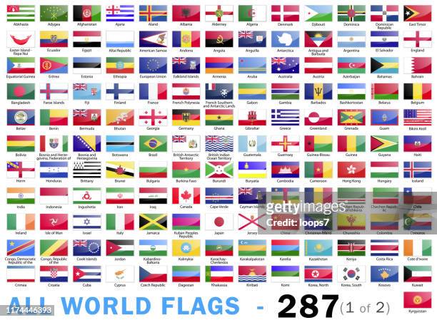 world all flags - komplette sammlung - 287 artikel - teil 1 von 2 - flagge stock-grafiken, -clipart, -cartoons und -symbole