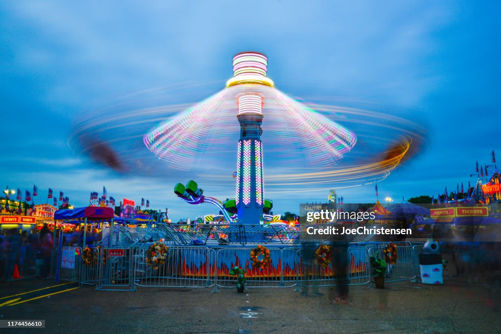 Minnesota State Fair Lighted Spinning Ride On Midway At Dusk High-Res ...