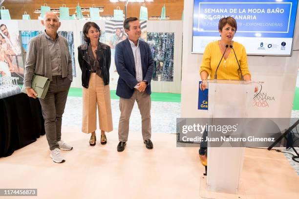 Modesto Lomba, Nuria de Miguel, Eduardo Lopez-Puertas and Minerva Alonso attend 'Semana de la Moda Baño de Gran Canarias' presentation at Ifema on...