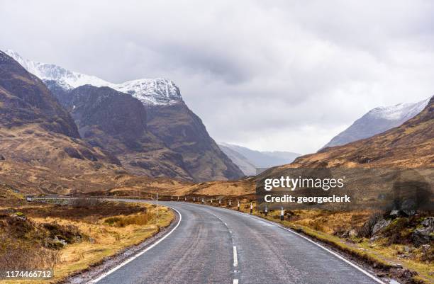 entering glencoe in scotland - scotland snow stock pictures, royalty-free photos & images