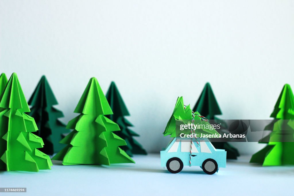 Paper Car with Christmas Tree