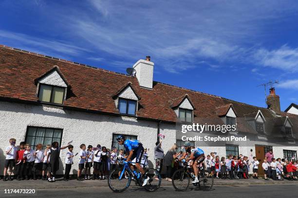 Carlos Verona of Spain and Movistar Team / Gediminas Bagdonas of Lithuania and AG2R La Mondiale / Public / Fans / Meriden Village / during the 16th...