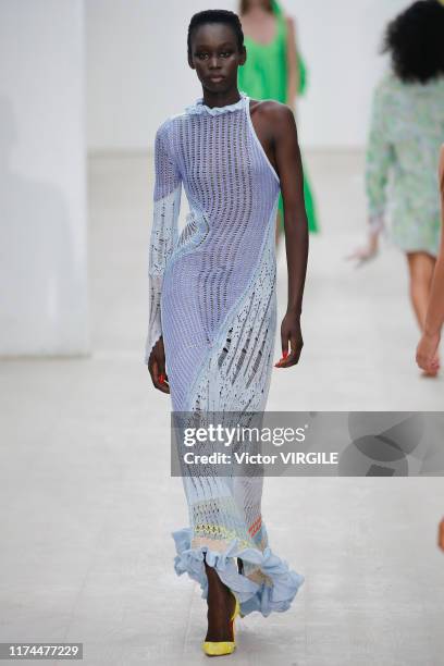 Model walks the runway at the Roberta Einer Ready to Wear Spring/Summer 2020 fashion show during London Fashion Week September 2019 on September 13,...