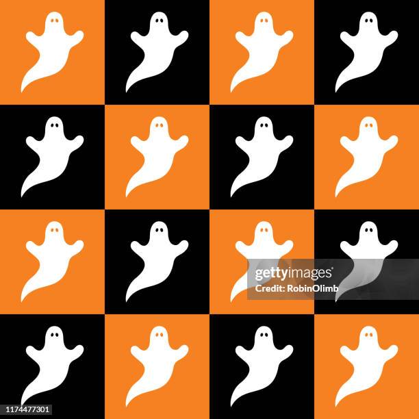 white ghosts checkerboard seamless pattern - ghost vector stock illustrations