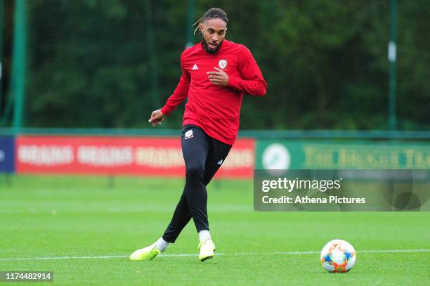 Ashley Williams of Wales during the Wales Training Session at The Vale Resort on October 7, 2019 in Cardiff, Wales.