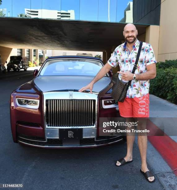 Tyson Fury arrives in a Rolls-Royce Phantom ahead of his weigh-in at MGM Grand Hotel & Casino on September 13, 2019 in Las Vegas, Nevada.