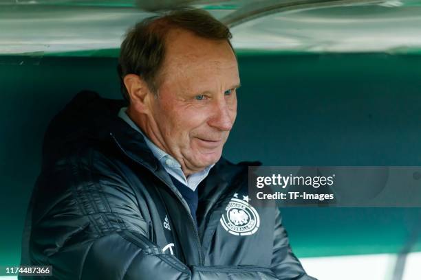 Head coach Berti Vogts of Germany looks on during the friendly match between DFB-All-Stars and Azzurri Legends at Sportpark Ronhof Thomas Sommer on...