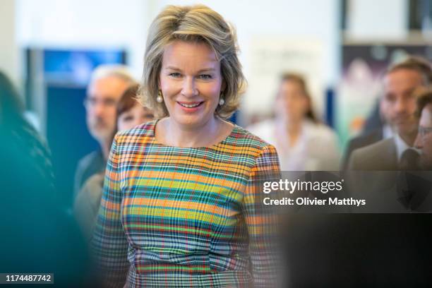 Queen Mathilde of Belgium attends the "100 Years of Childcare in Belgium" symposium on September 13, 2019 in Brussels, Belgium.