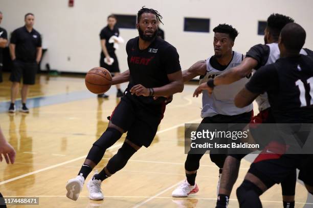 Justise Winslow of the Miami Heat handles the ball during Training Camp on October 3, 2019 at American Airlines Arena in Miami, Florida. NOTE TO...