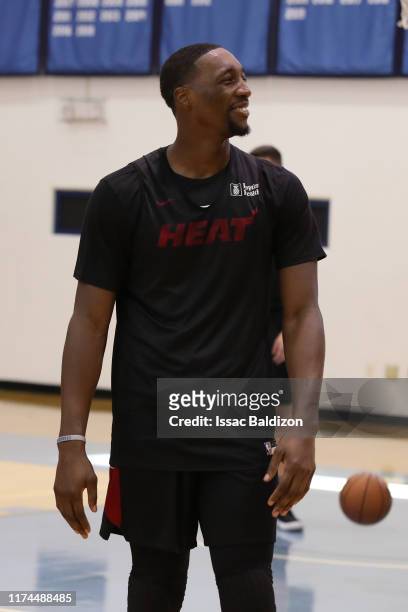 Bam Adebayo of the Miami Heat smiles during Training Camp on October 3, 2019 at American Airlines Arena in Miami, Florida. NOTE TO USER: User...