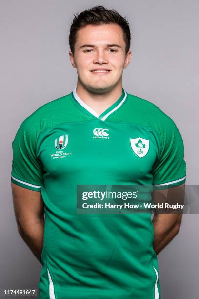 Jacob Stockdale of Ireland poses for a portrait during the Ireland Rugby World Cup 2019 squad photo call on September 13, 2019 in Chiba, Japan.