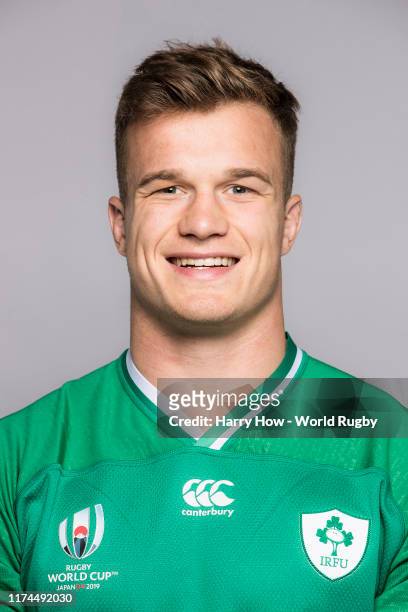 Josh van der Flier of Ireland poses for a portrait during the Ireland Rugby World Cup 2019 squad photo call on September 13, 2019 in Chiba, Japan.