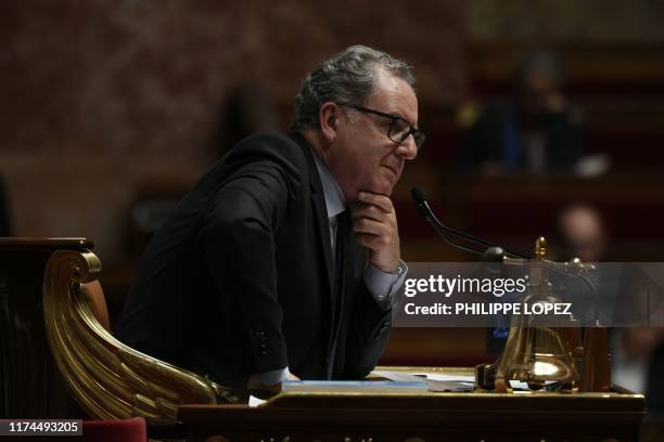 President of the French National Assembly Richard Ferrand looks on during a session of questions to the government at the National Assembly in Paris...