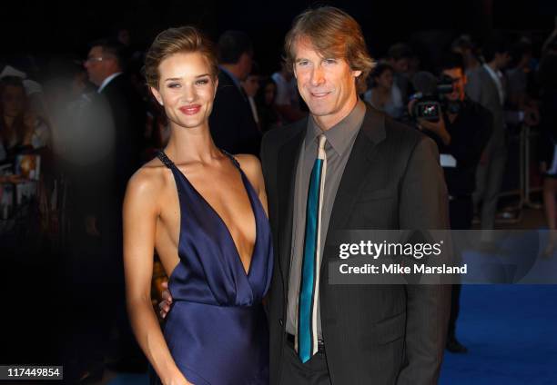 Rosie Huntington-Whiteley and Michael Bay attend the UK premiere of 'Transformers: Dark Of The Moon' at BFI IMAX on June 26, 2011 in London, England.