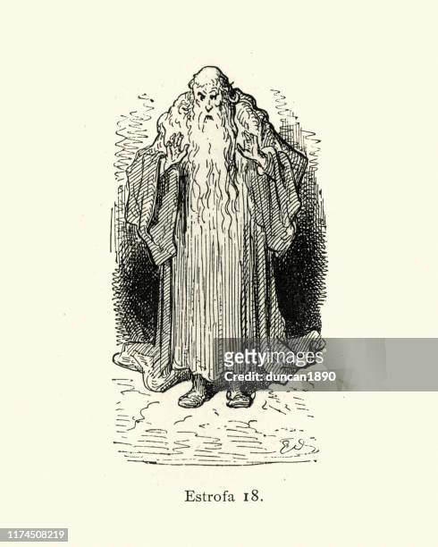 the old wizard. orlando furioso - wizzard stock illustrations
