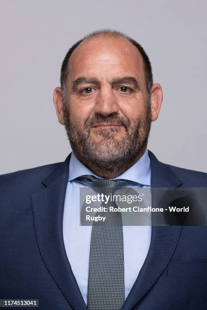Mario Ledesma, Head Coach of Argentina poses for a portrait during the Argentina Rugby World Cup 2019 squad photo call on September 13, 2019 in...
