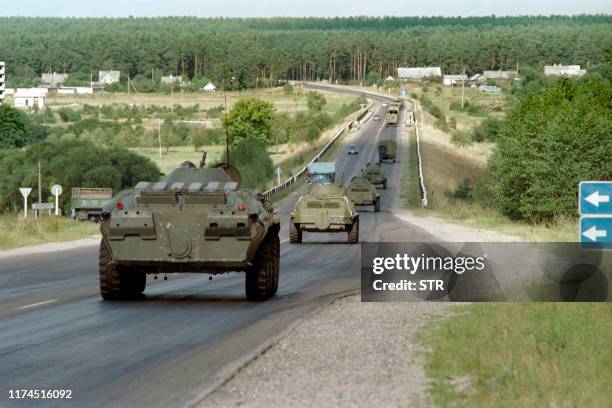 The Soviet army leaves Lithuanian TV tower on August 23, 1991 in Vilnius. Soviet troops opened fire on unarmed civilians in Vilnius, during the...