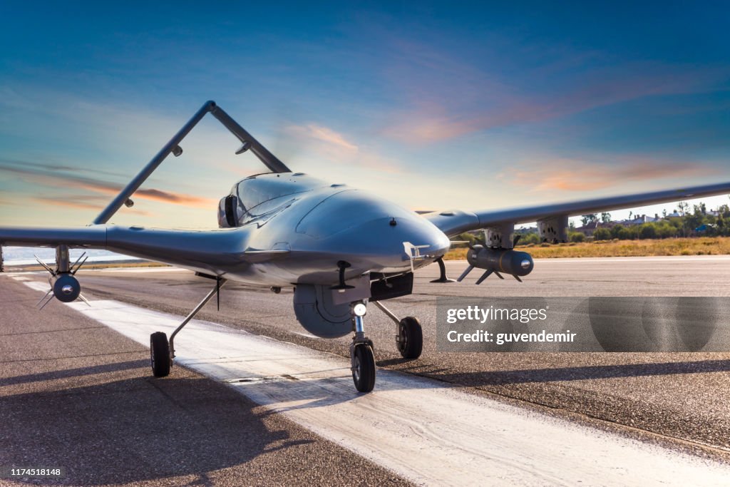 Armed Unmanned Aerial Vehicle on runway