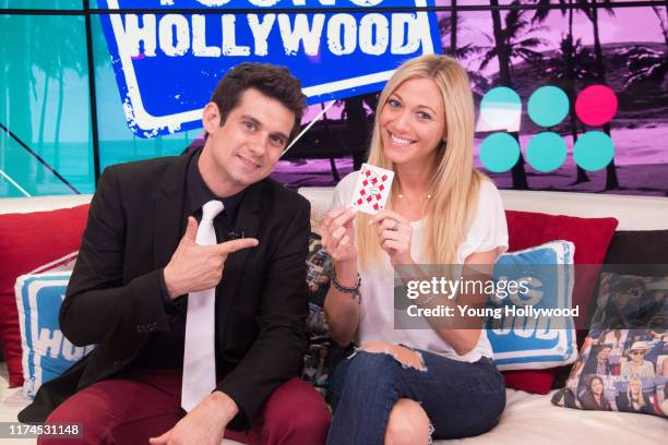 Xavier Mortimer and host Tracy Behr at the Young Hollywood Studio on September 13, 2019 in Los Angeles, California.