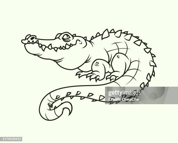 alligator outline silhouette. cute crocodile character mascot - aligator stock illustrations