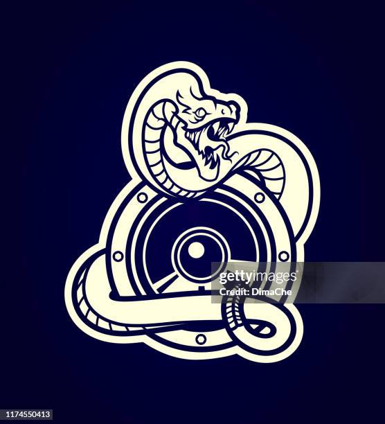 ilustrações de stock, clip art, desenhos animados e ícones de snake wrapped around a speaker - outline cut out silhouette - rattlesnake