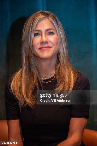 Jennifer Aniston at "The Morning Show" Press Conference at the Wallis Annenberg Center for the Performing Arts on August 15, 2019 in Beverly Hills,...