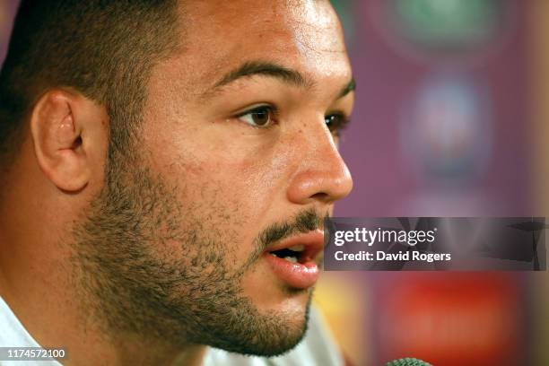Ellis Genge of England captain faces the media at a conference held prior to the Japan 2019 Rugby World Cup on September 14, 2019 in Miyazaki, Japan.