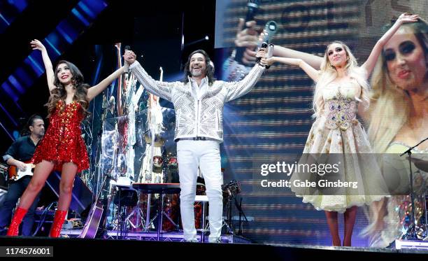 Recording artist Marco Antonio Solis performs with his daughters, singers Alison Solis and Marla Solis, at the Mandalay Bay Events Center on...