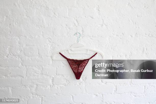 all-over lace red women brief - string stockfoto's en -beelden